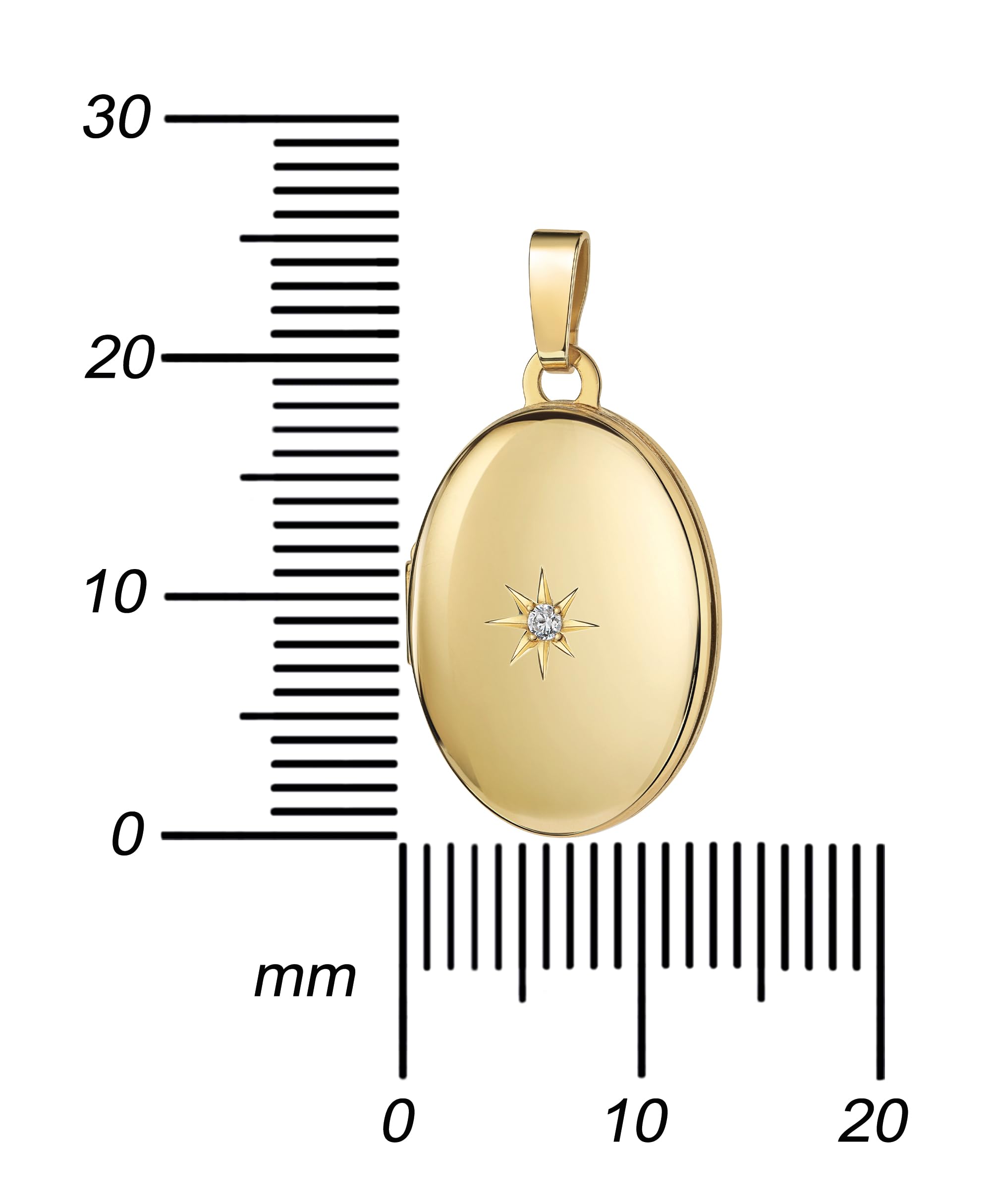 Medaillon Set Gold 333 mit Zirkonia für 2 Bilder Foto Amulett Anhänger oval zum Öffnen für Damen + Schmuck-Etui und Halskette