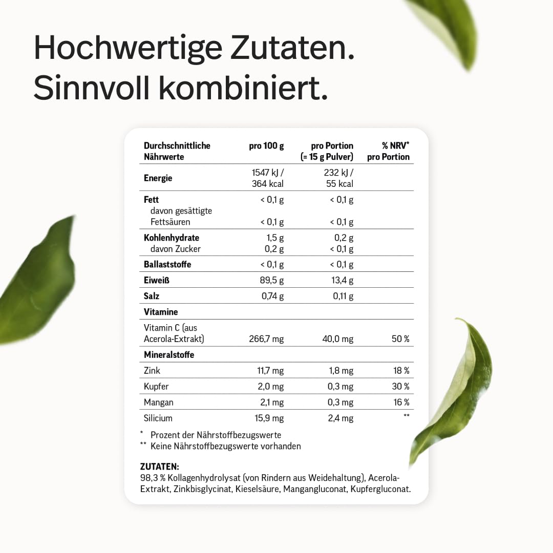 edubily® Kollagen-Hydrolysat - Kollagen Pulver als hochwertige Proteinergänzung im Alltag - aus Weidehaltung, Vitamin C, Zink, Kupfer, Mangan & Kieselsäure - 1 Portion täglich (750 g, ohne Geschmack)