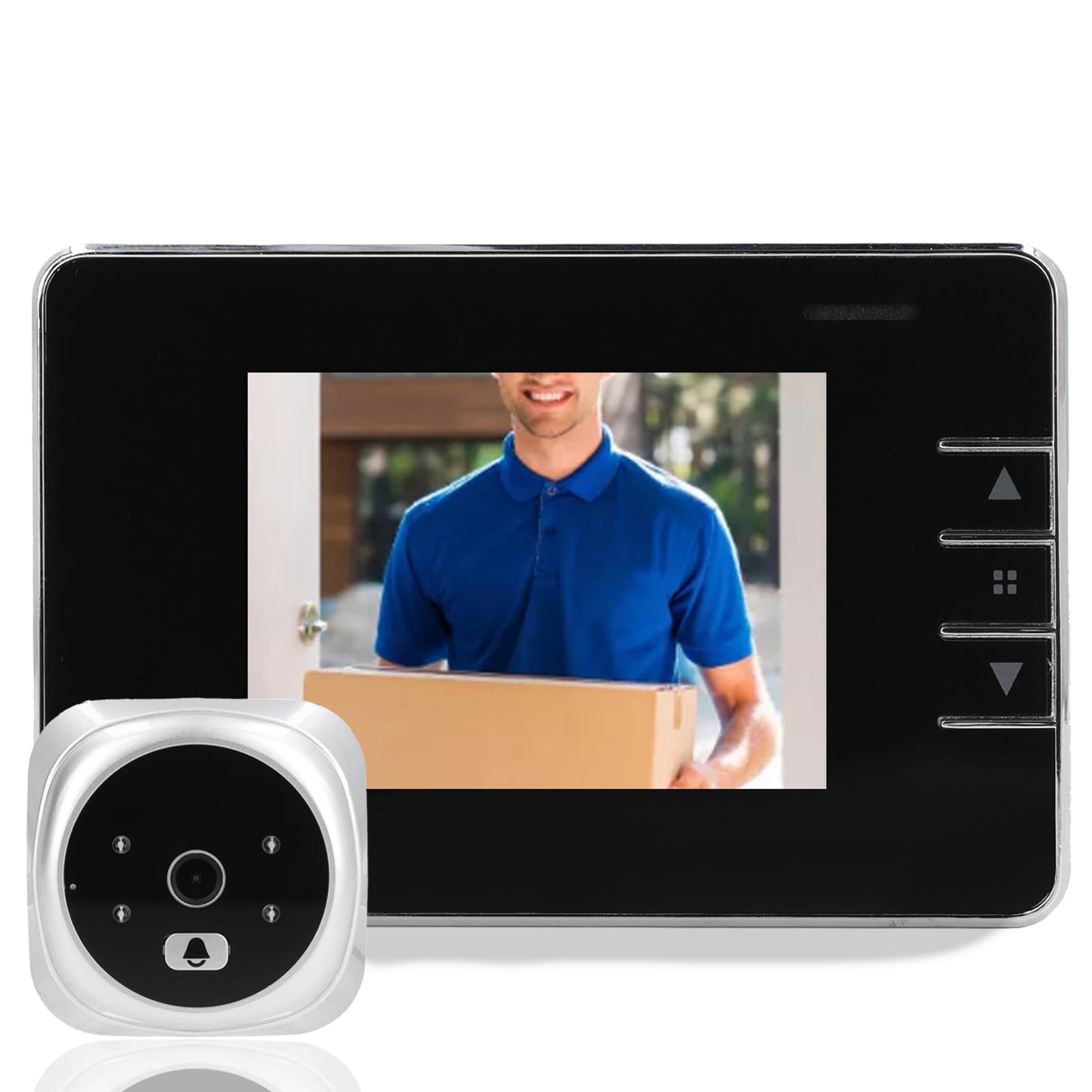 Cámara con Mirilla para Puerta, Visión Nocturna HD de 120 Grados, Intercomunicador de 2 Vías, Cámara con Timbre de Vídeo Inteligente con Infrarrojos Impermeables, 4 Pilas AAA,