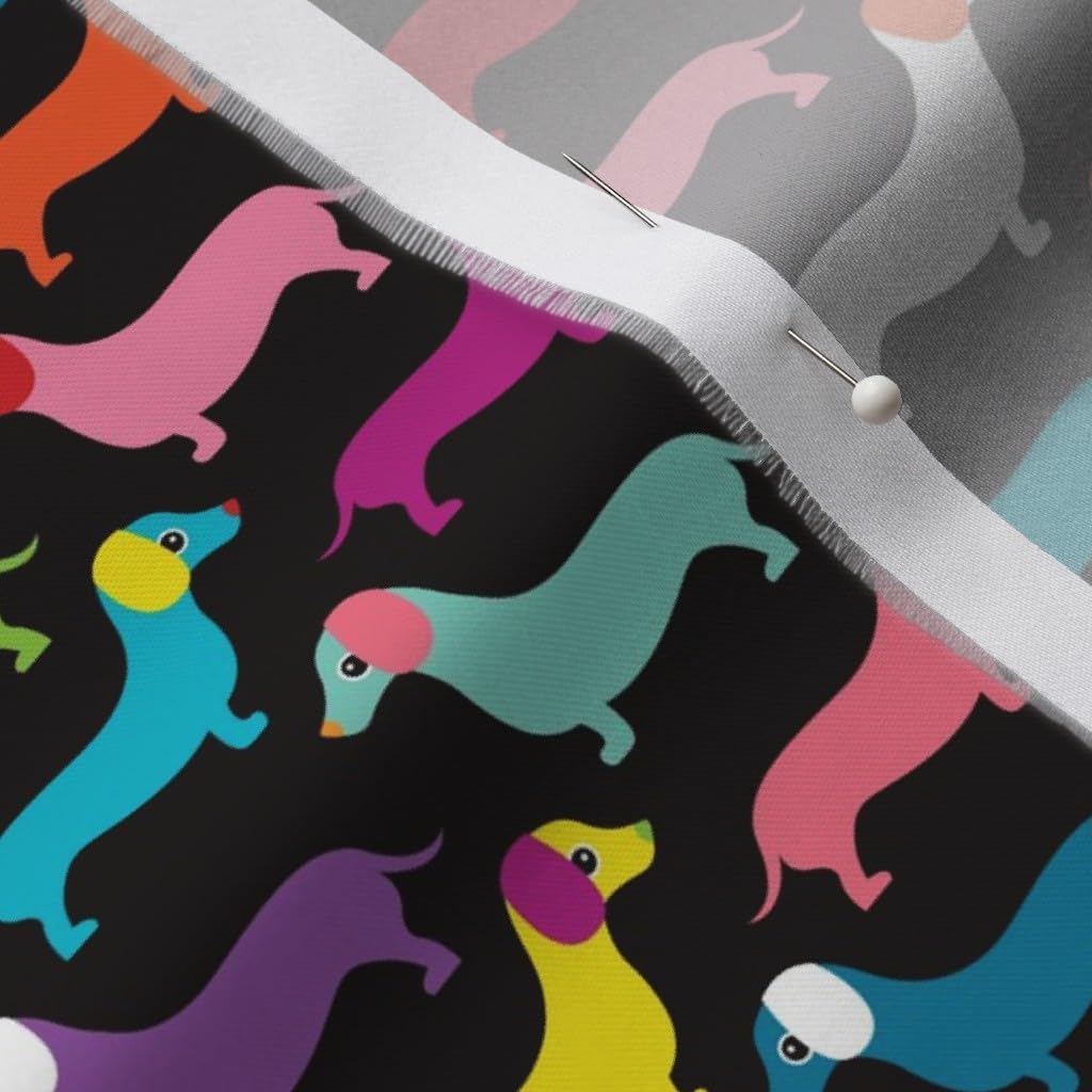 Spoonflower Fabric - Retro Dogs Dachshund Illustration Pattern Kids Puppy Nursery Colorful Printed on Organic Cotton Sateen Fabric by The Yard - Sewing Quilting Apparel Home Decor