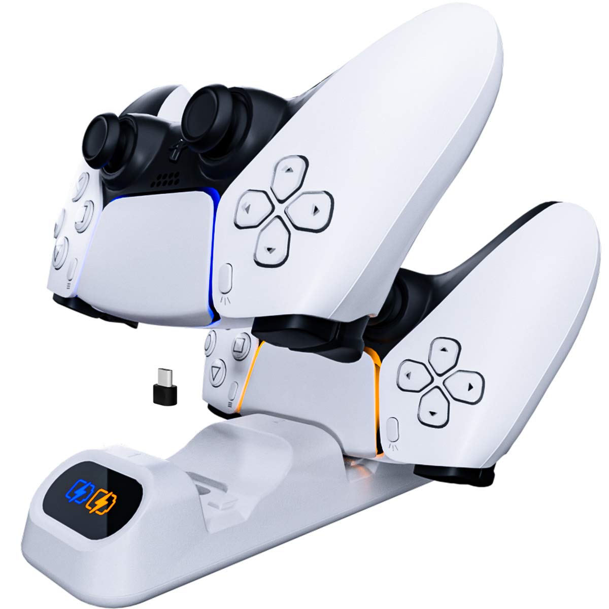 Orzly Duocharger per PS5- Caricatore Controller Compatibile con: Playstation 5, XBOX serie X | S Stadia e Nintendo Switch - USB-C Base Di Ricarica - Edizione Pearl White [Bianca]