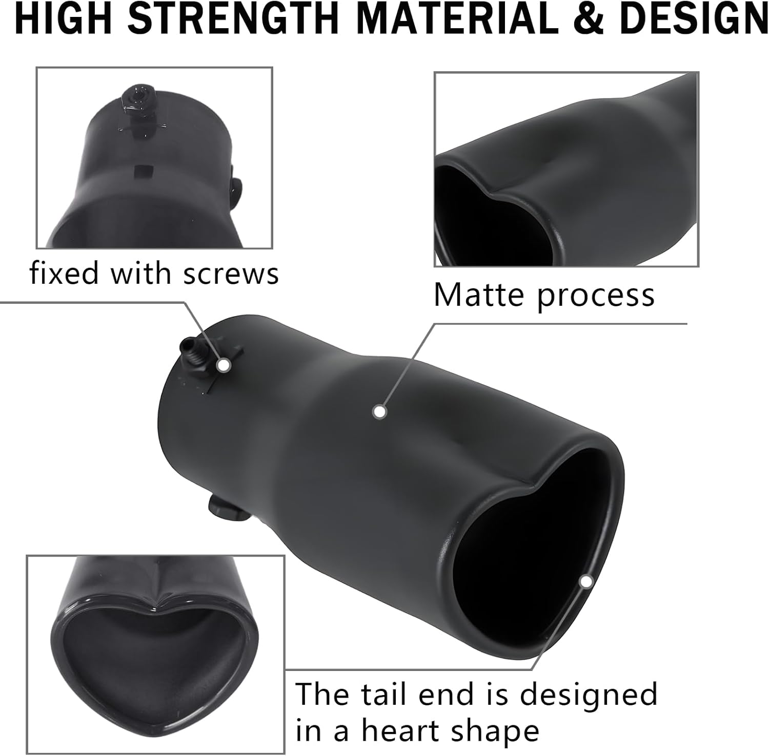 Car Exhaust Tip 2.5 inch Inlet, Universal Car Exhaust Pipe Modification Tail Throat Tail Pipe Stainless Steel Muffler Tip, Adjustable Heart Shaped Car Thickened Pipe (Straight,Matte Black)