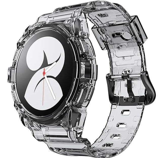 TASLAR Replacement TPU Strap Clear Sport Band with Full Protective Case Bumper Cover Compatible with Samsung Galaxy Watch 4 / Galaxy Watch 5 / Galaxy Watch 6 44mm (44MM ONLY) (ONLY BAND STRAP)-image-37