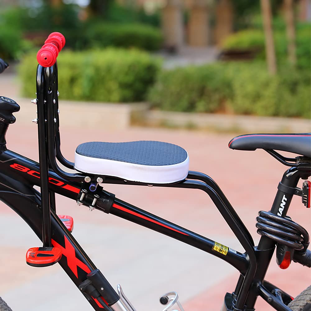 Fotelik dziecięcy montowany z przodu do roweru górskiego - Przedni fotelik rowerowy dla dzieci ze składanymi pedałami i poręczą zabezpieczającą - Komfortowy nosidełko dla dziecka