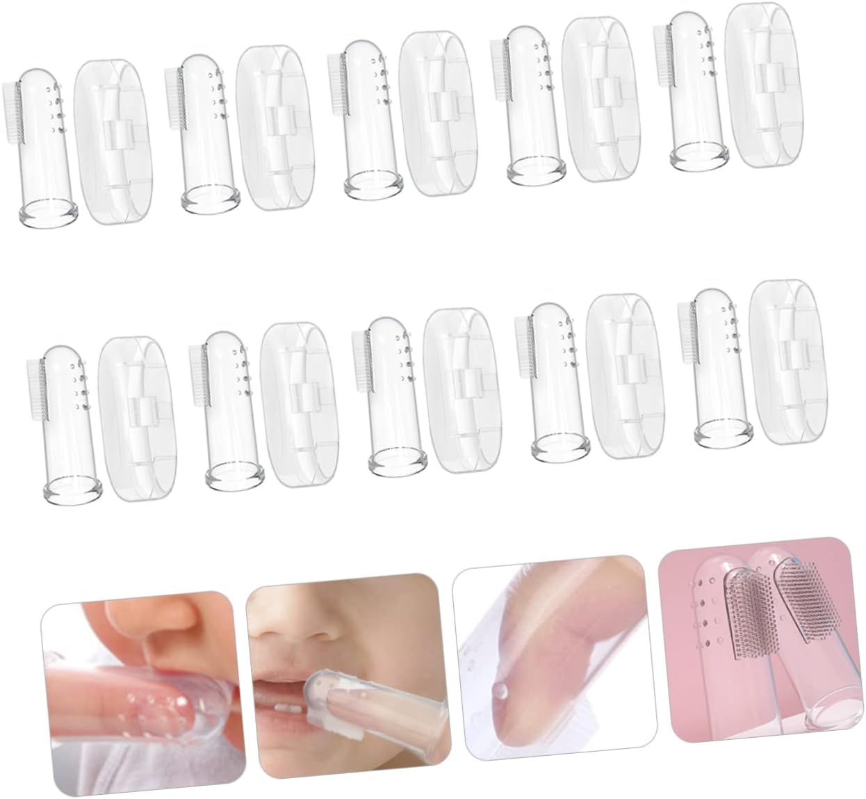 VICASKY 10 Sets Finger Toothbrushes for Boy Girl with Food Grade Silicone Soft Bristles and Portable Storage Cases Gentle Teething Relief and Oral Cleaning Tool for Newborn Boys