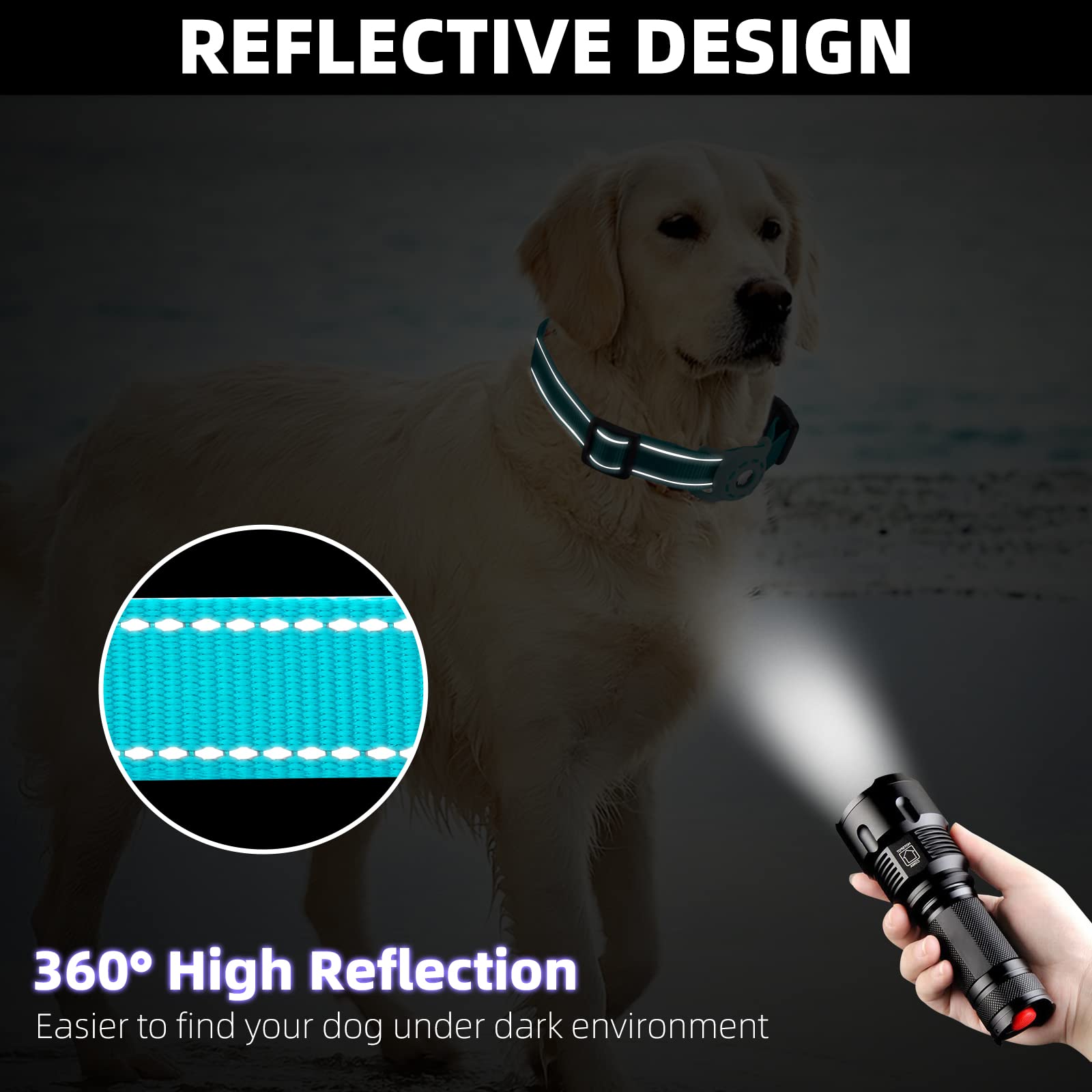 Collar reflectante AirTag para perro, compatible con Apple AirTag, collar de nailon para mascotas, gatos y cachorros con soporte de silicona para AirTag para perros pequeños, medianos, grandes