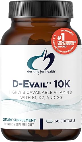 Designs for Health D-Evail 10K - Suplemento de vitamina D de 10,000 UI con vitamina K (K1, K2 como MK-4) + GG - hueso, cardiovascular + apoyo