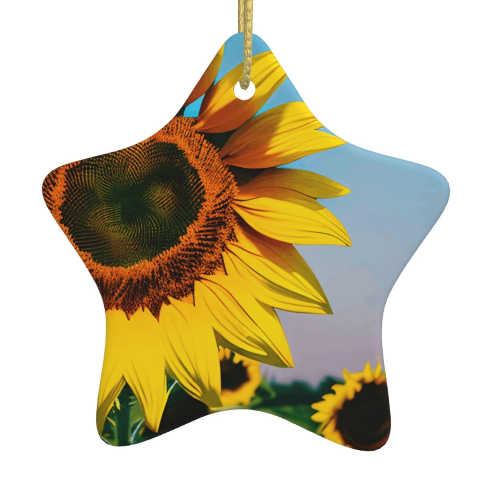 Nbtghga White Sunflowers Flowers Print Christmas Ornaments, Ceramic Hanging Ornament, Round Shape Decorations