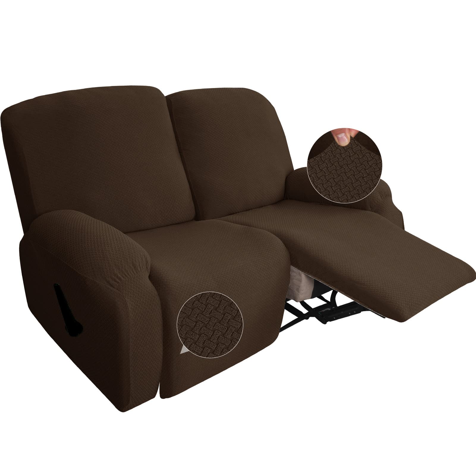 DZYP Recliner Covers 2 Seater Jacquard Stretch Recliner Sofa Covers Loveseat Reclining Couch Slipcovers Furniture Protector (Brown,2 seater)