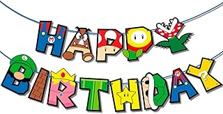 Game Characters Mario Pre-Strung Superhero Birthday Banner - Colorful Graphics for Gaming Fans! Perfect Party Decorations for Game Theme Birthdays and Adventures - Order Now!