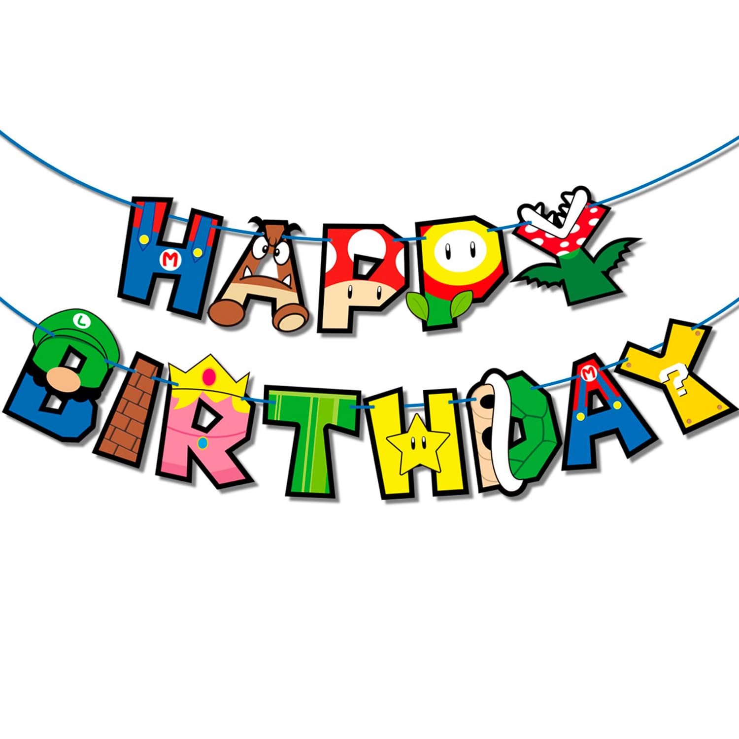 Game Characters Mario Pre-Strung Superhero Birthday Banner - Colorful Graphics for Gaming Fans! Perfect Party Decorations for Game Theme Birthdays and Adventures - Order Now!