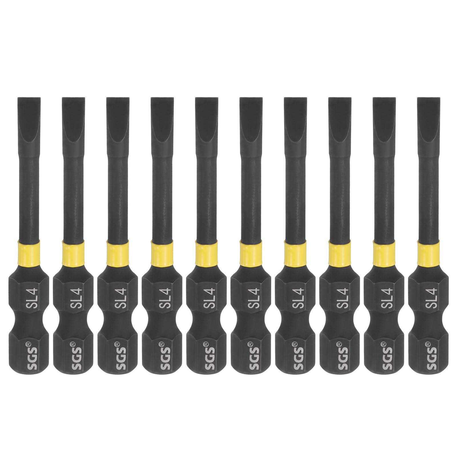 sourcing map 10 Pcs SL4 Slotted Impact Screwdriver Bits 4mm Slotted Tip 1/4" Hex Shank 50mm (2") Long Magnetic Flat Head Screw Driver Drill Bits Phosphated S2 Steel for Electric Power Tool