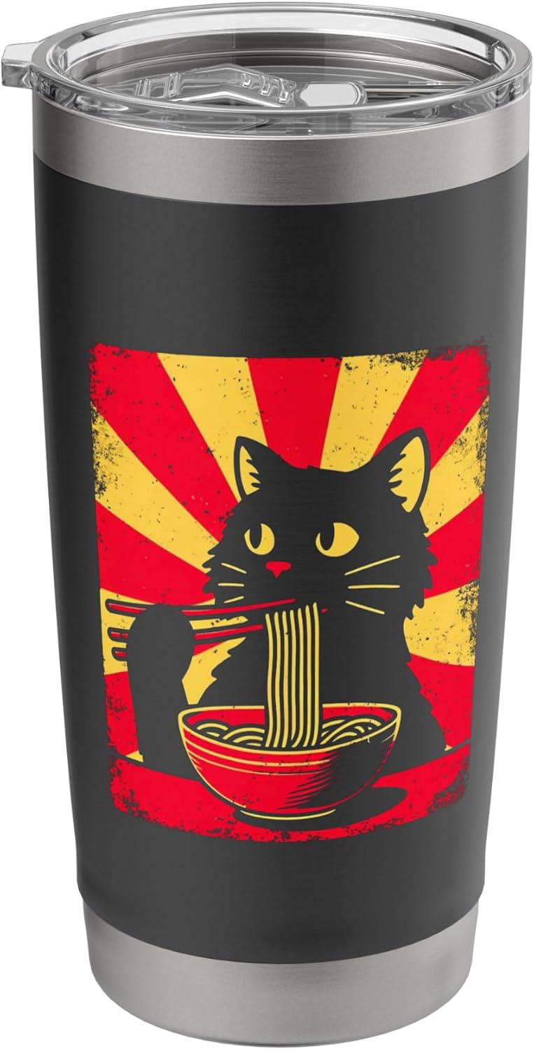 Anime Cat Ramen Japanese Funny Graphic Tees Kawaii Cat Anime Stainless Steel Insulated Tumbler