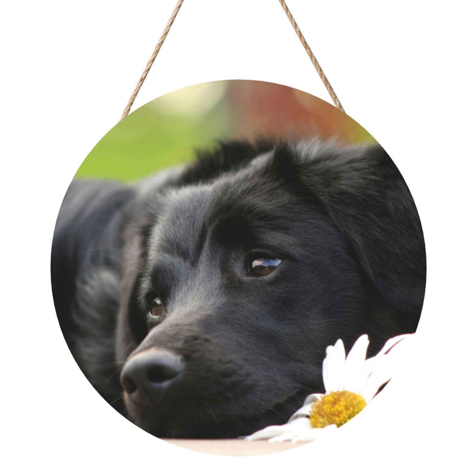 InOmak Cute Black Labrador Dog Pattern, Round Wood Panel Painting 12 in, Wall Hanging Painting For Home