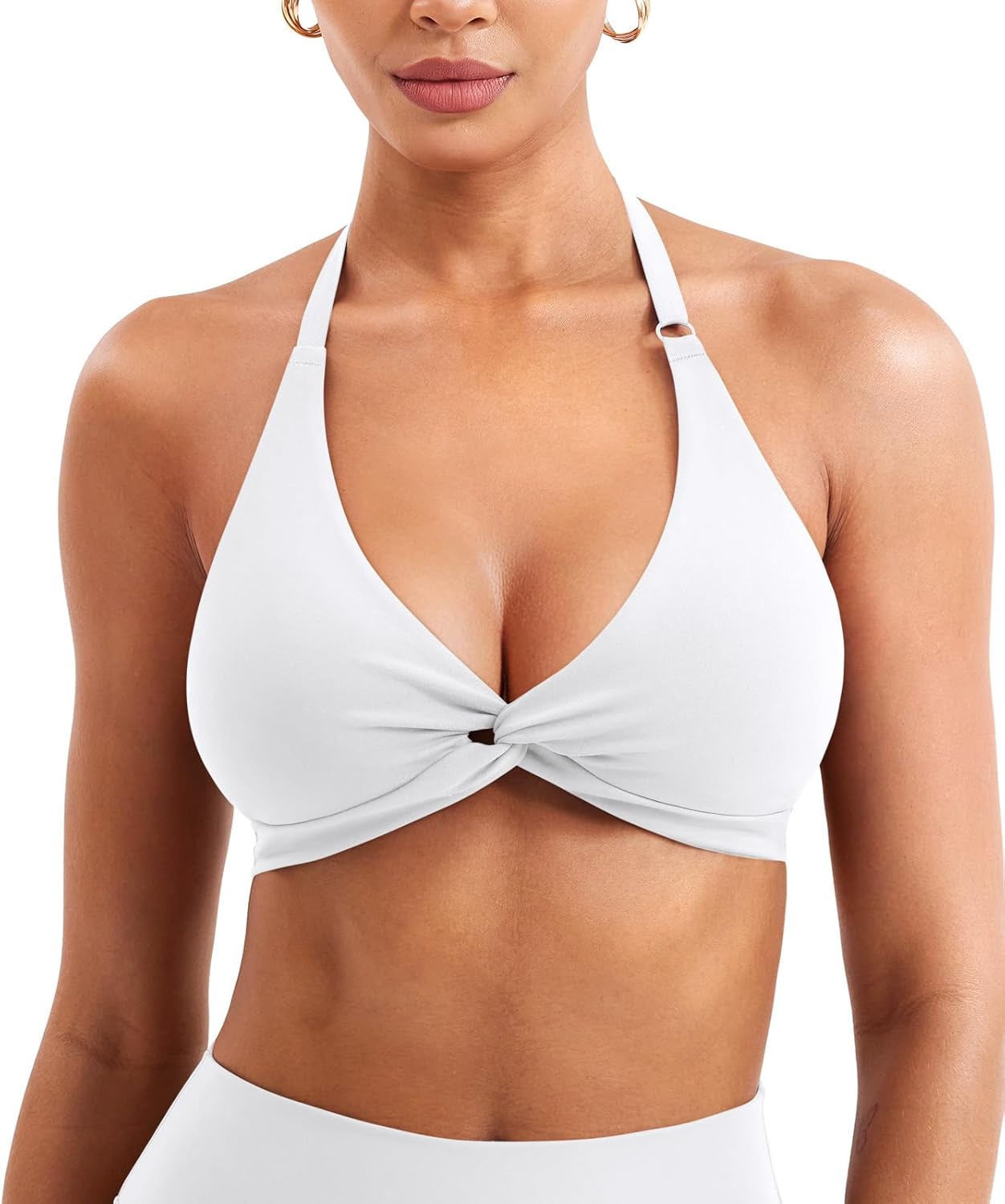 YEOREO Halter Sports Bras for Women Low Impact Removable Padded Adjustable Deep V Bra Seamless Workout Gym Crop Tops