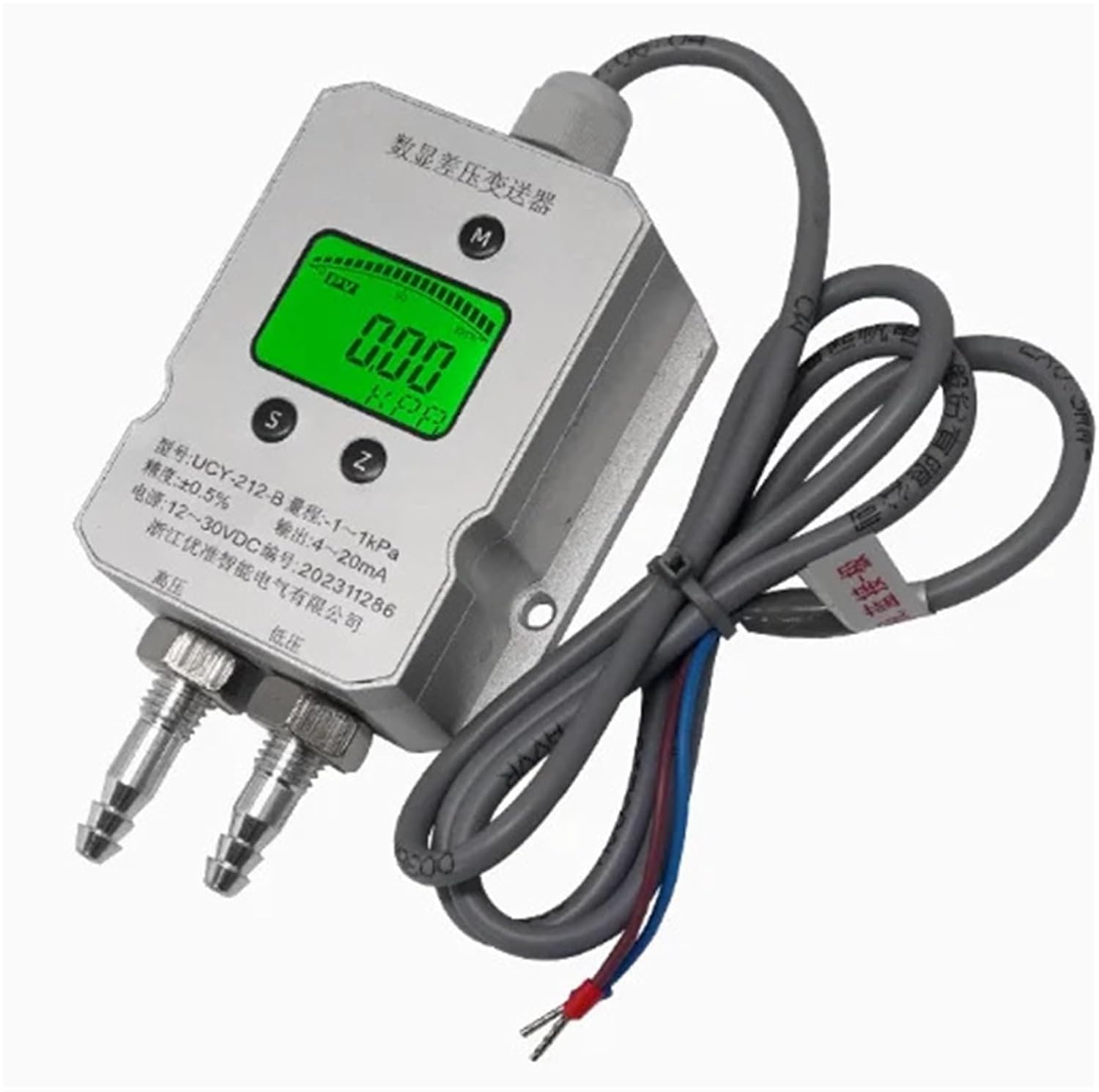 Wind Pressure Transmitter, Micro Differential Pressure Sensor, 4-20mA Fan Pressure Pipeline, 0-5V10VRS485(4-20mA Output,0-1kpa)