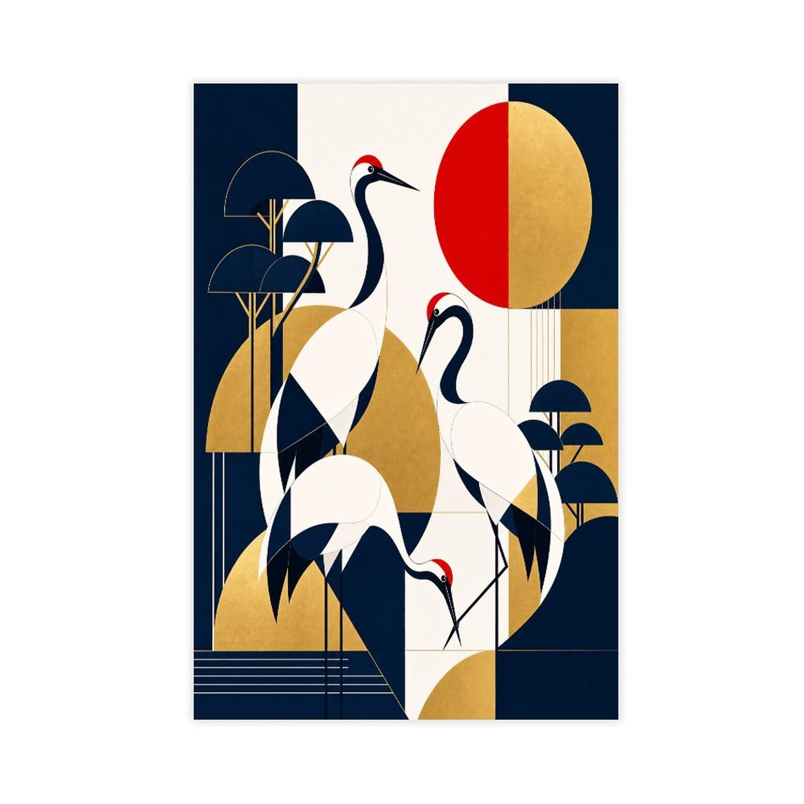 W7c8u2x3 Unframe-Style-11 Art Deco Cranes Canvas Wall Art, Japanese Woodblock Studio