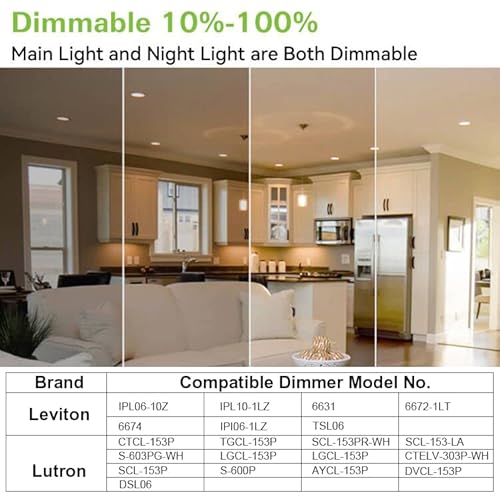 6 Pack 4 Inch 5Cct Led Can Lights With Night Light, Cri90, 850Lm, 11W=80W, Baffle Trim, 2700K/3000K/3500K/4000K/5000K Selectable, Dimmable, Damp Rated Retrofit Recessed Lighting, Install In Can #TOP4