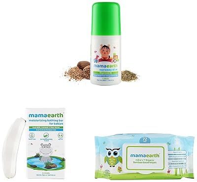 Mamaearth Easy Tummy Roll On for Colic & Gas Relief with Hing & Fennel Oil 40ml & Moisturizing Baby Bathing Soap Bar & I