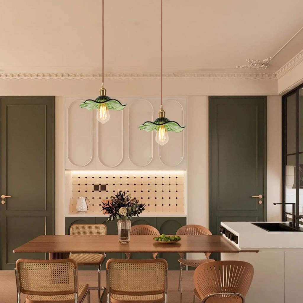 Set di 2 sospensioni in vetro industriale vintage lampada a sospensione E27 lampadario con paralume a forma di loto altezza regolabile plafoniere per cucina, sala da pranzo, camera da letto