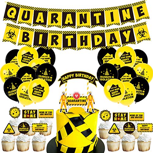 Quarantine Birthday Party Decotation Quarantine Birthday Banner Balloons Happy Birthday Cake Topper And Cupcake Topper Social Distancing Party Decorations Stay At Home Party Supplies For Kids Girls Baby #TOP5
