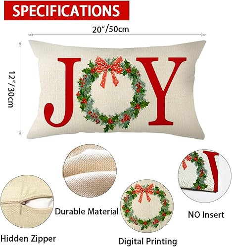 Miniatura 7 de Ogiselestyle Funda de almohada navideña con corona, 12 x 20 pulgadas, decoración de invierno para sofá