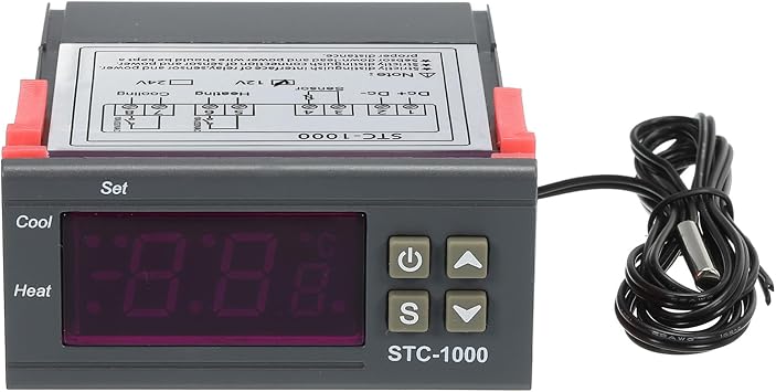 MECCANIXITY 2 Pack STC-1000 10A DC 12V Digital LED Temperature Controller Thermostat Heating and Cooling Control Switch for Fridge Greenhouse Farm