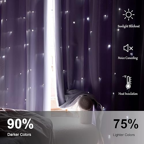 Miniatura 3 de Cortinas opacas de doble capa para dormitorio, niños, bonitas, 72 pulgadas de largo, juego de 2 paneles, morado, 42 x 72 pulgadas