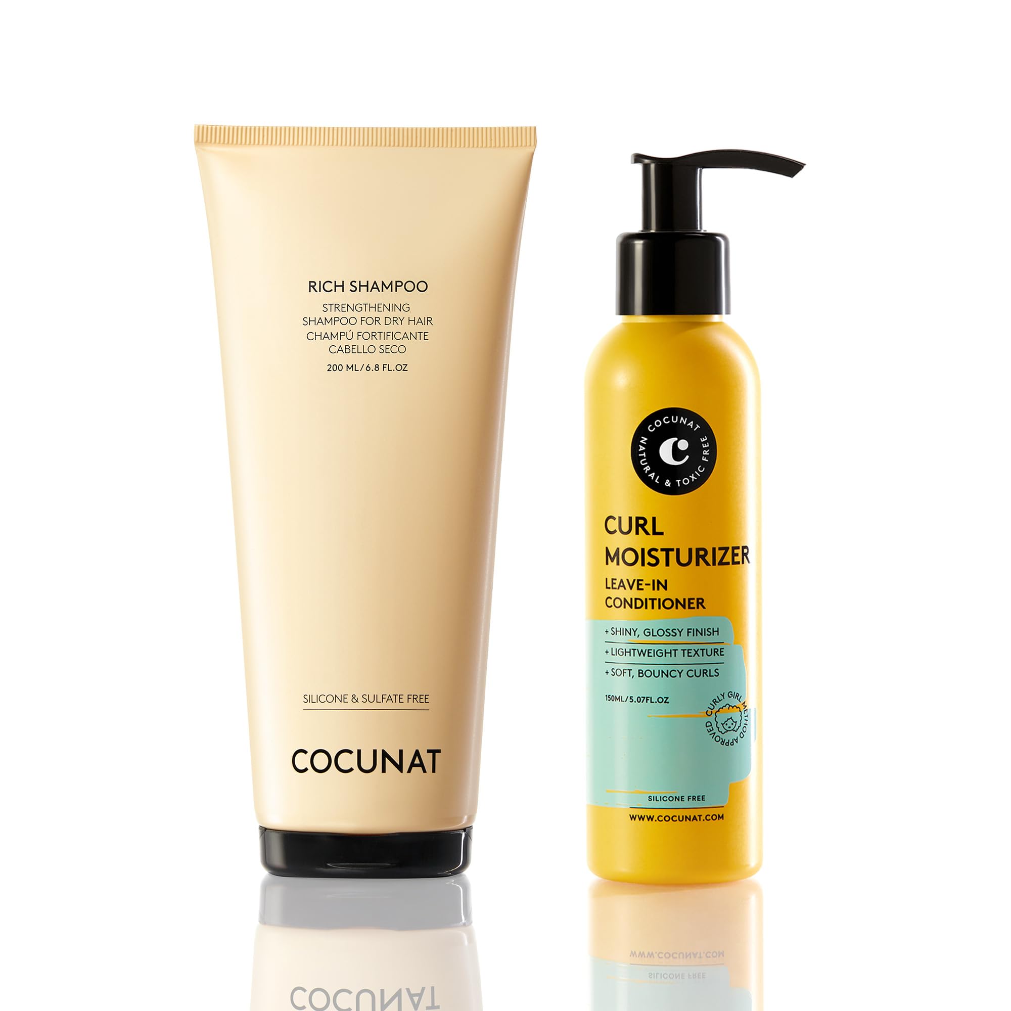 COCUNAT | Paket Stärkendes Shampoo + Leave-In-Conditioner Stärkt und nährt | Professionelle Locken | Bändigt Frizz | Curly-Methode | Toxinfrei | Ohne Silikone und Parabene