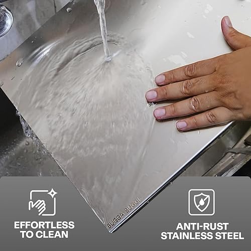 Miniatura 5 de Tabla de cortar de acero inoxidable para cocina, grado alimenticio 304, adecuada para carne, frutas, verduras y pan, tablas de cortar de gran tamaño