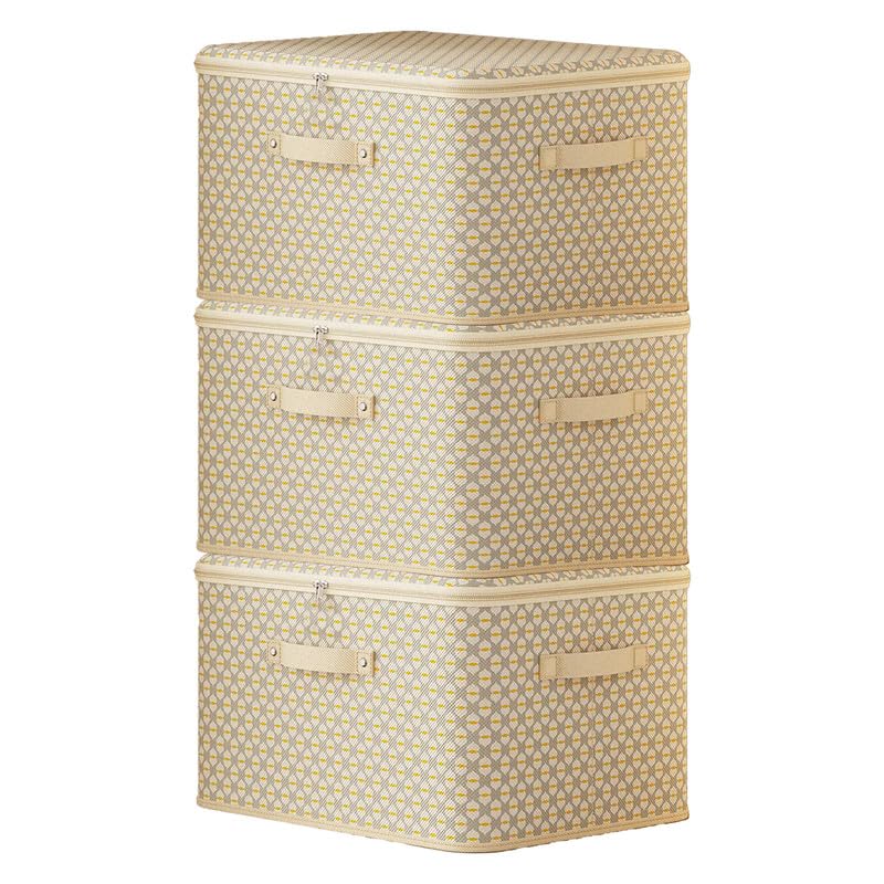 Image of Prime Pick Storage Box Set XL Model Printed Cloth Organizer Foldable Breathable Non Woven Fabric Wardrobe Storage with Reinforced Handles Clothes Organizer Beige XL Size Pack of 3
