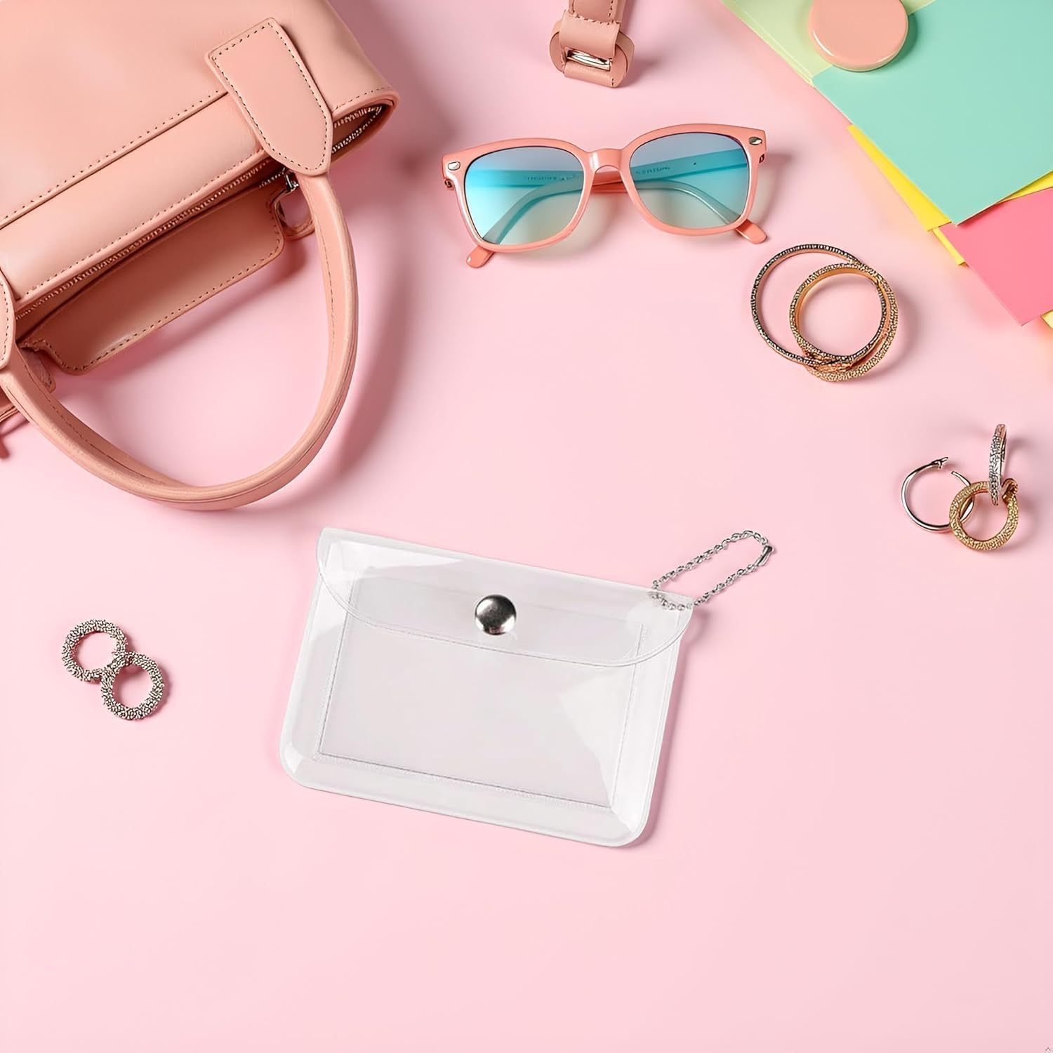 3 Pcs Clear Womens Card Holder Wallet Small Coin Purse Keychain Mini Change Pouch Credit Card Case Coin Purses and Pouches, Plastic PVC Coin Wallet