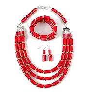 Bohemian Multi-Strand Bib Choker Jewelry Set for Women - Statement Necklace Bracelet Earrings Fashion Beads Accessory Set