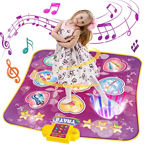TWFRIC Dance Mat Toys for 3-12 Year Old Kids, Electronic Dance Pad with 3 Challenge Levels Musical Dance Mat for Kids with LED Lights Built-in Music Dance Game Toy Birthday for Kids