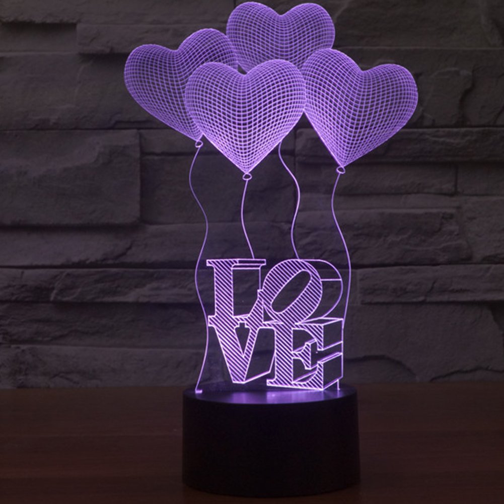 MYMM 3D Night Lamp, Decoration Table Light, Ambiance lamp, Touch Control Colorful Light, 7 Colors LED Change, pattern lantern, Best Gift for Valentine's Day, Birthday or Festival Gift (Love)