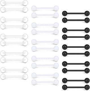 14G 9/16 Inch Bioflex Flexible Acrylic Straight Tongue Nipple Ring Retainer Piercing 14-30PCS