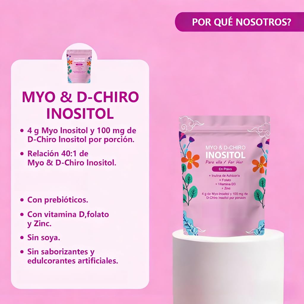 Polvere di inositolo per donne, miscelata con inulina e nutrienti essenziali, supporto quotidiano femminile, senza OGM e senza glutine