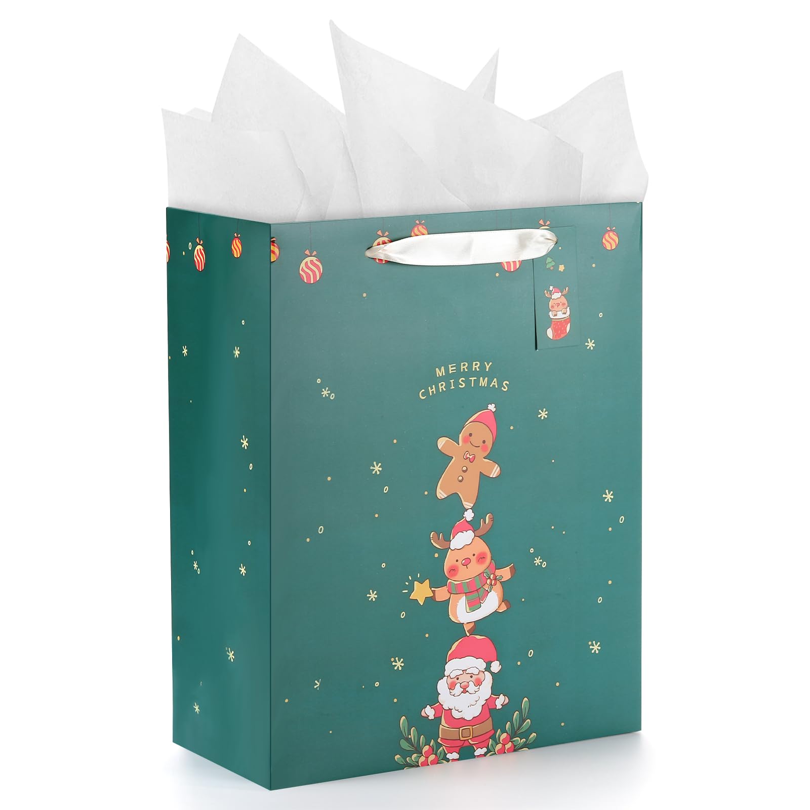 Sawnfay Bolsa de regalo de Navidad – Bolsa grande de regalo de Navidad de 13 pulgadas, 10 x 5 x 13 pulgadas con papel de seda