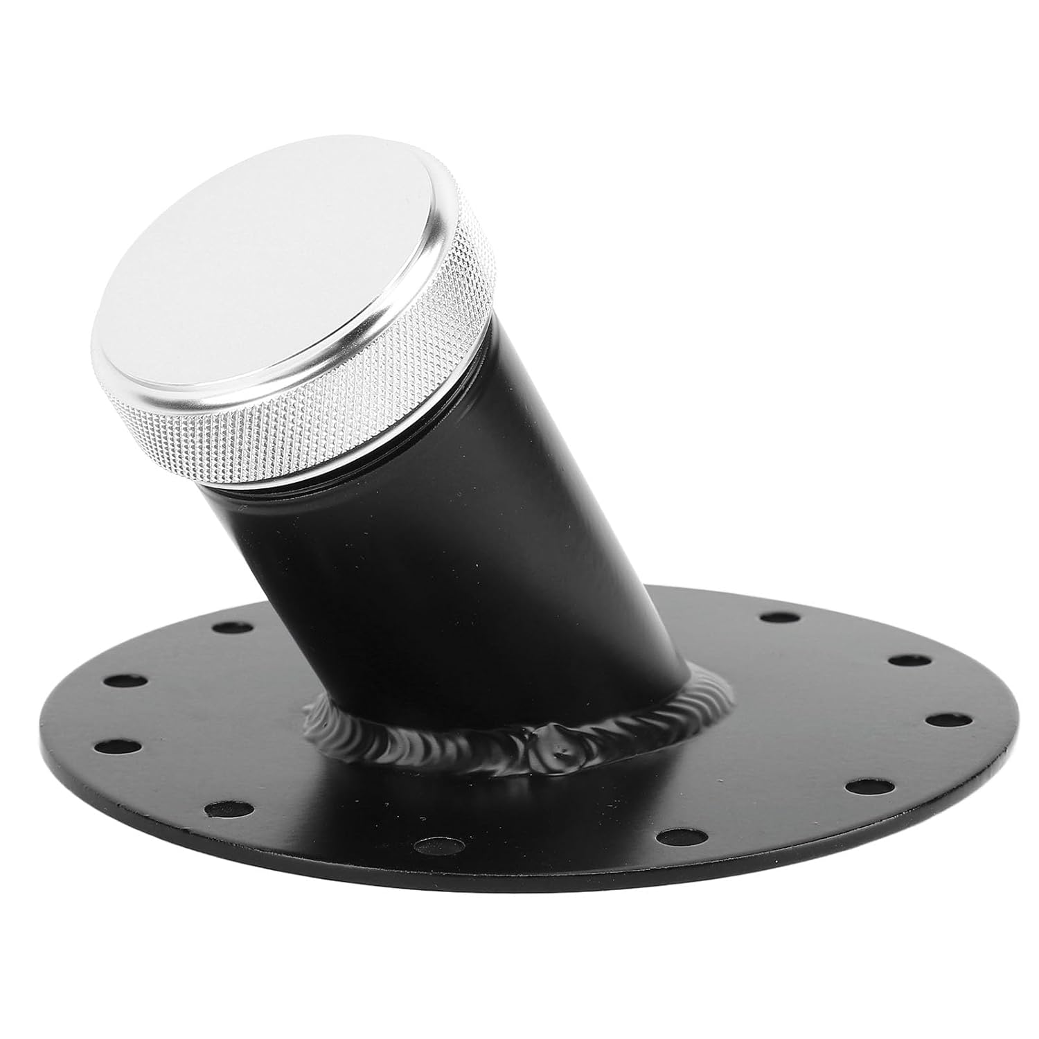 Fuel Cell Filler Neck 45 Degree Angle Fast Fill Hose Valve High Strength Steel Base Aluminum Cap 1.5in Inner Diameter for Racing Vehicles (Black)