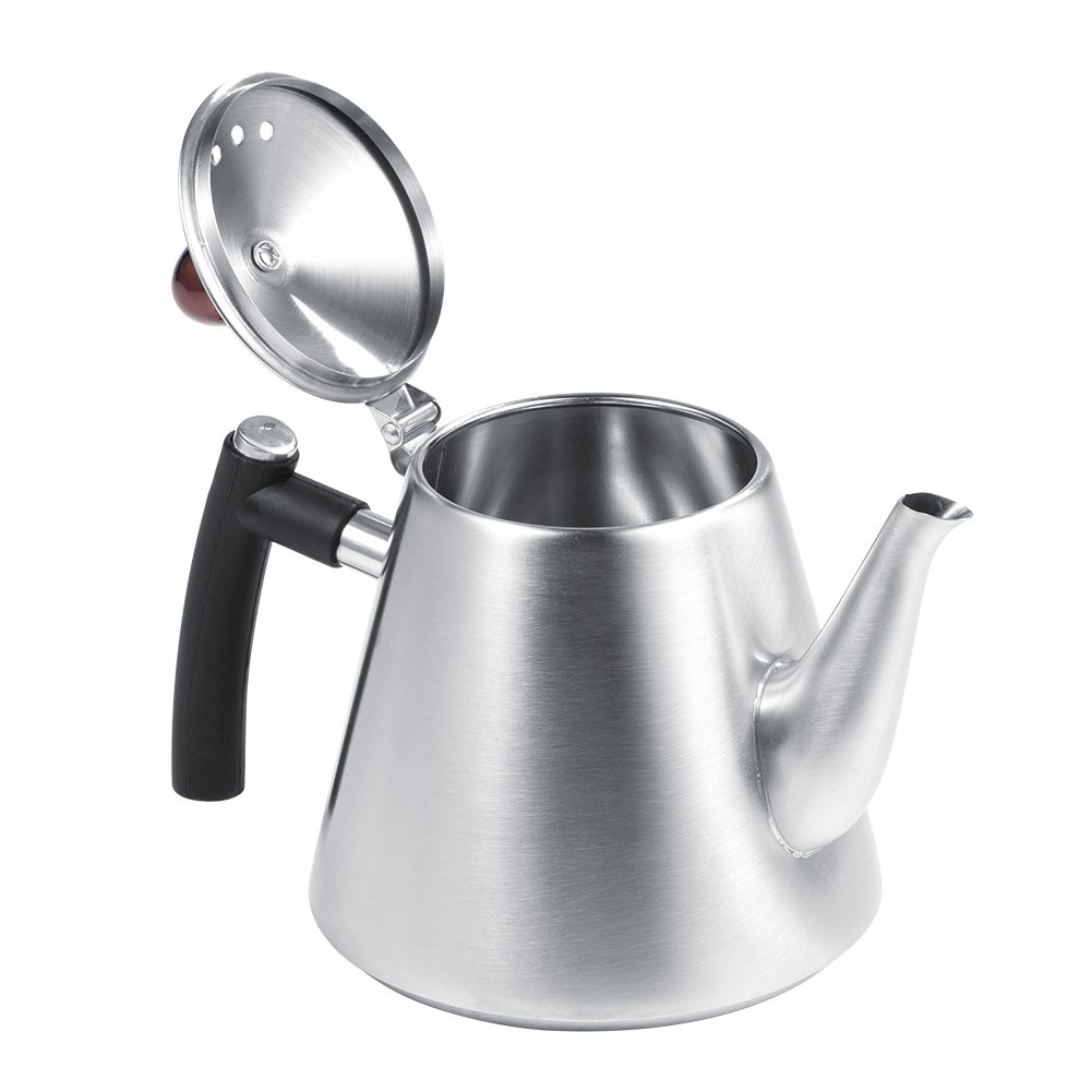Théière, théière de 1,2 l de capacité en acier inoxydable cuisinière théière théière théière bouilloire résistante à la chaleur poignée en silicone à cuisson rapide (mat)