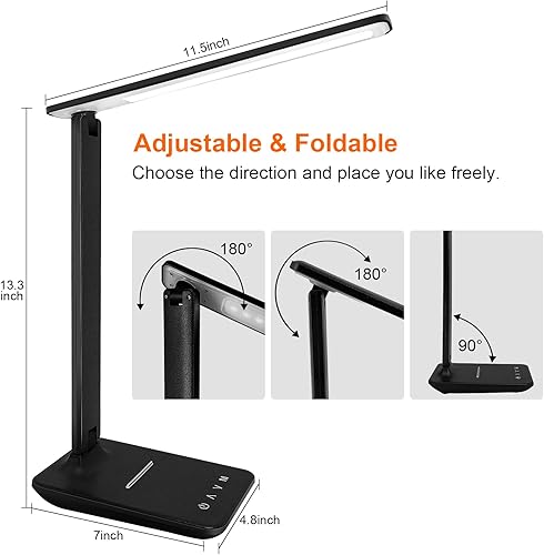 Miniatura 5 de karidi Lámpara de escritorio LED regulable con puerto de carga USB, 5 modos de iluminación, control sensible, luz de escritorio portátil plegable