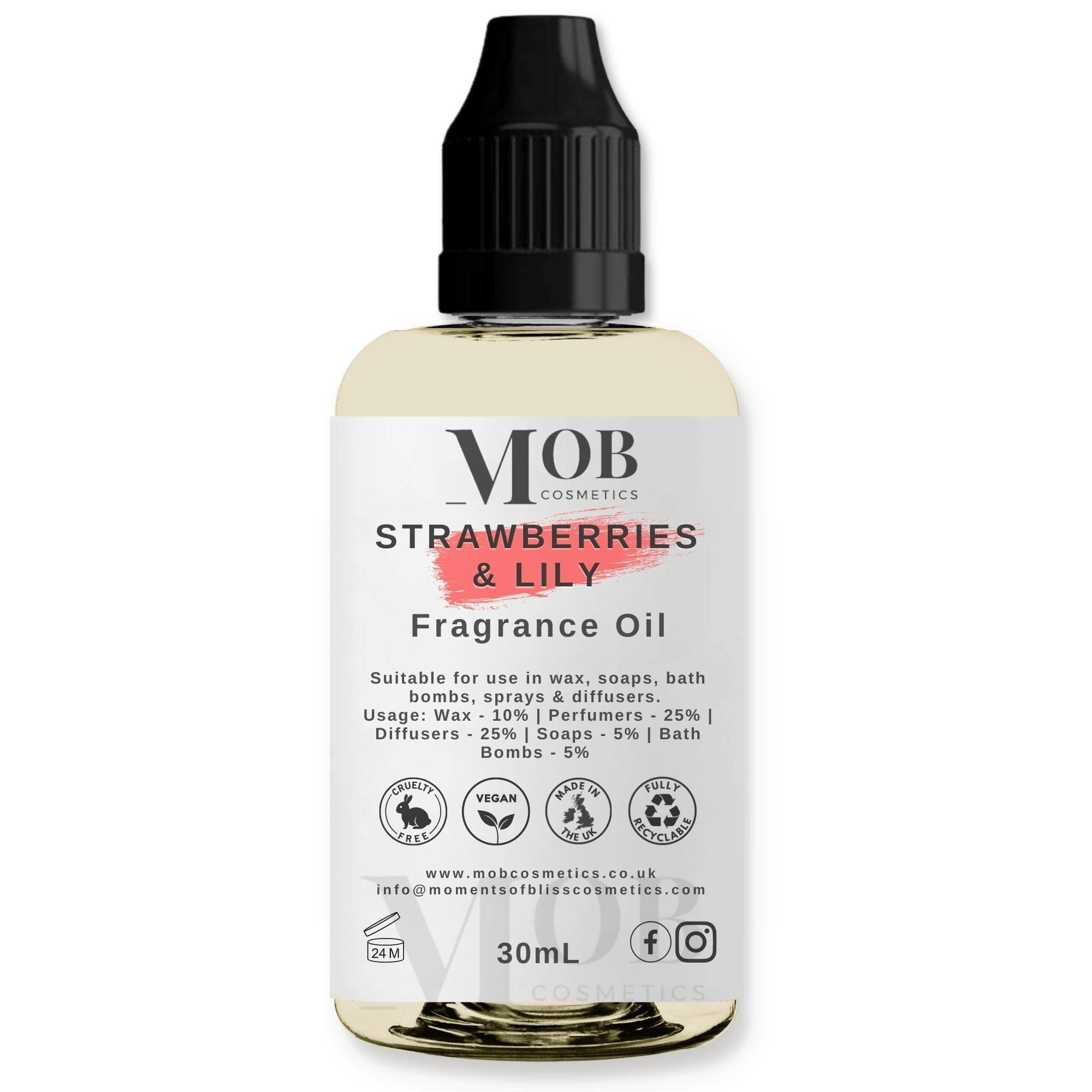 Luxury and Designer Fragrance Oil | Highly Concentrated | Perfect for Candles, Soaps, Bath Bombs, Diffusers, Wax Melts | UK Made | Vegan (Strawberries and Lily, 30ml) — image 1