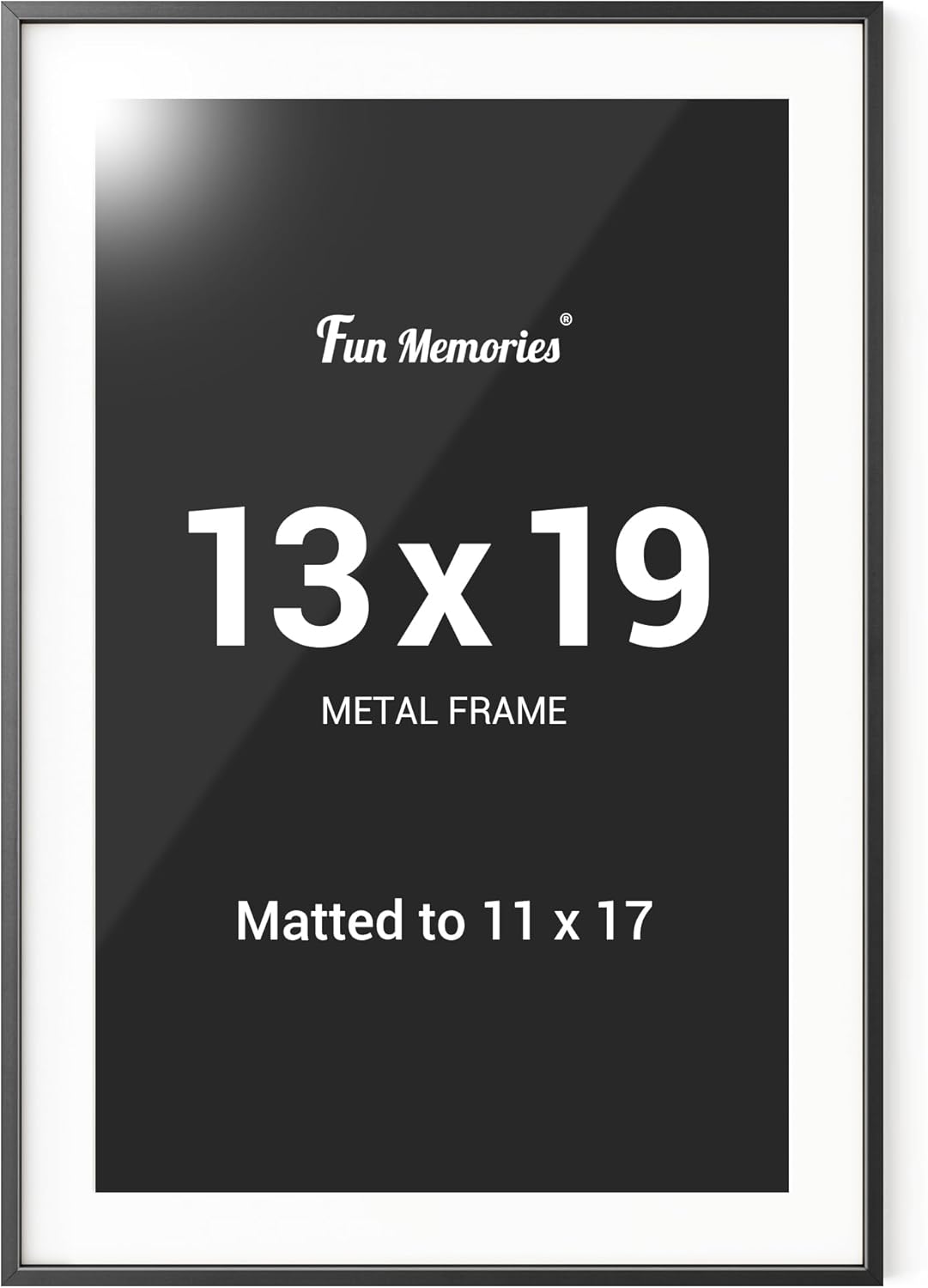Fun Memories 13x19 Black Frame, 13 x 19 Metal Picture Frame with Mat for 11x17 Photo - High Definition Plexiglass - Vertical and Horizontal Display - Wall Hook Hanging Hardware Included -Set of 1 USA-Sourced Aluminum Black 13x19,1P