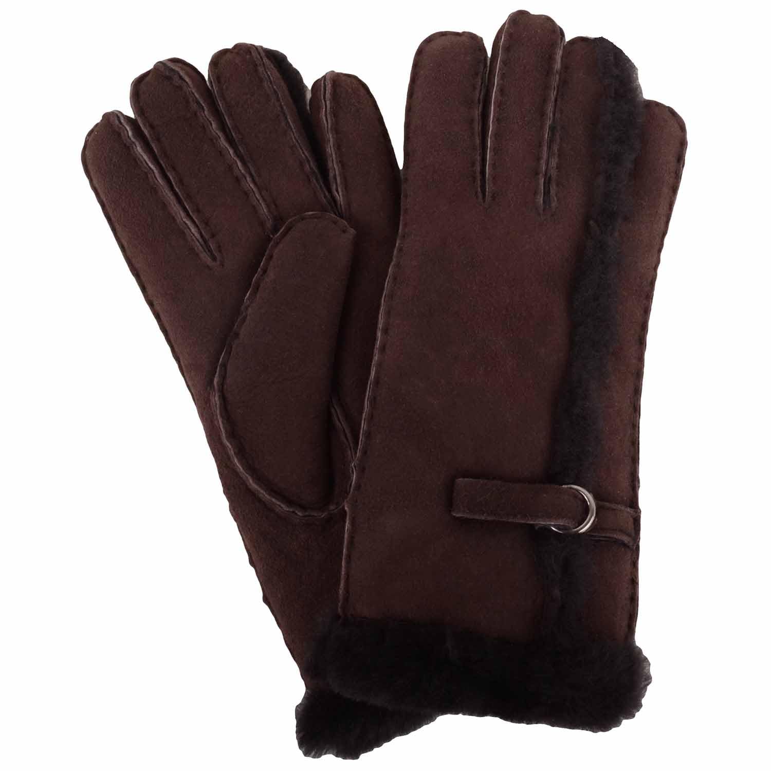 Snugrugs Women's Coffee Sheepskin Glove With Wool Out And Buckle Detailing, Medium