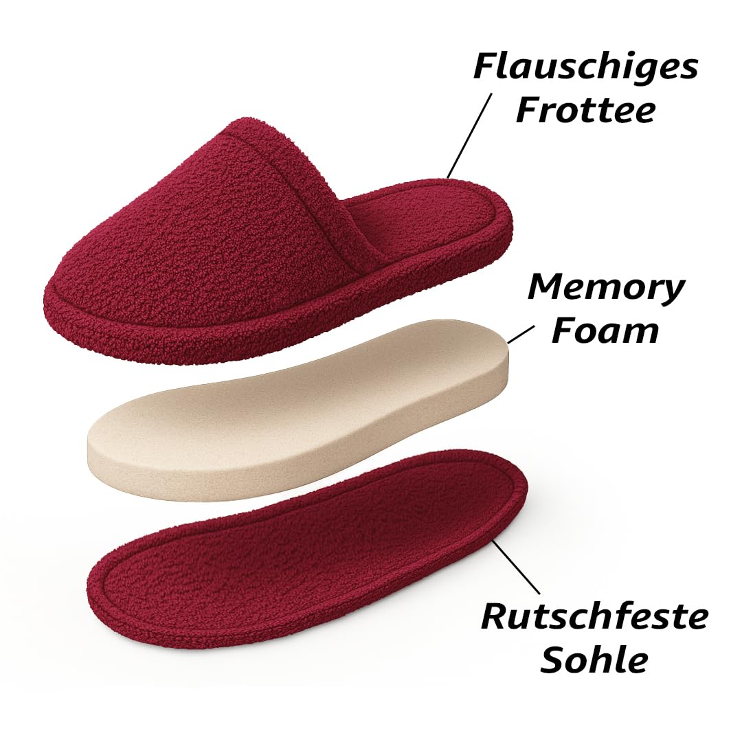 Pantoufles de bain en éponge – Chaussons invités en coton avec mousse à mémoire, antidérapants, lavables – Pour hôtel, spa, sauna – Taille 38–42/43–46