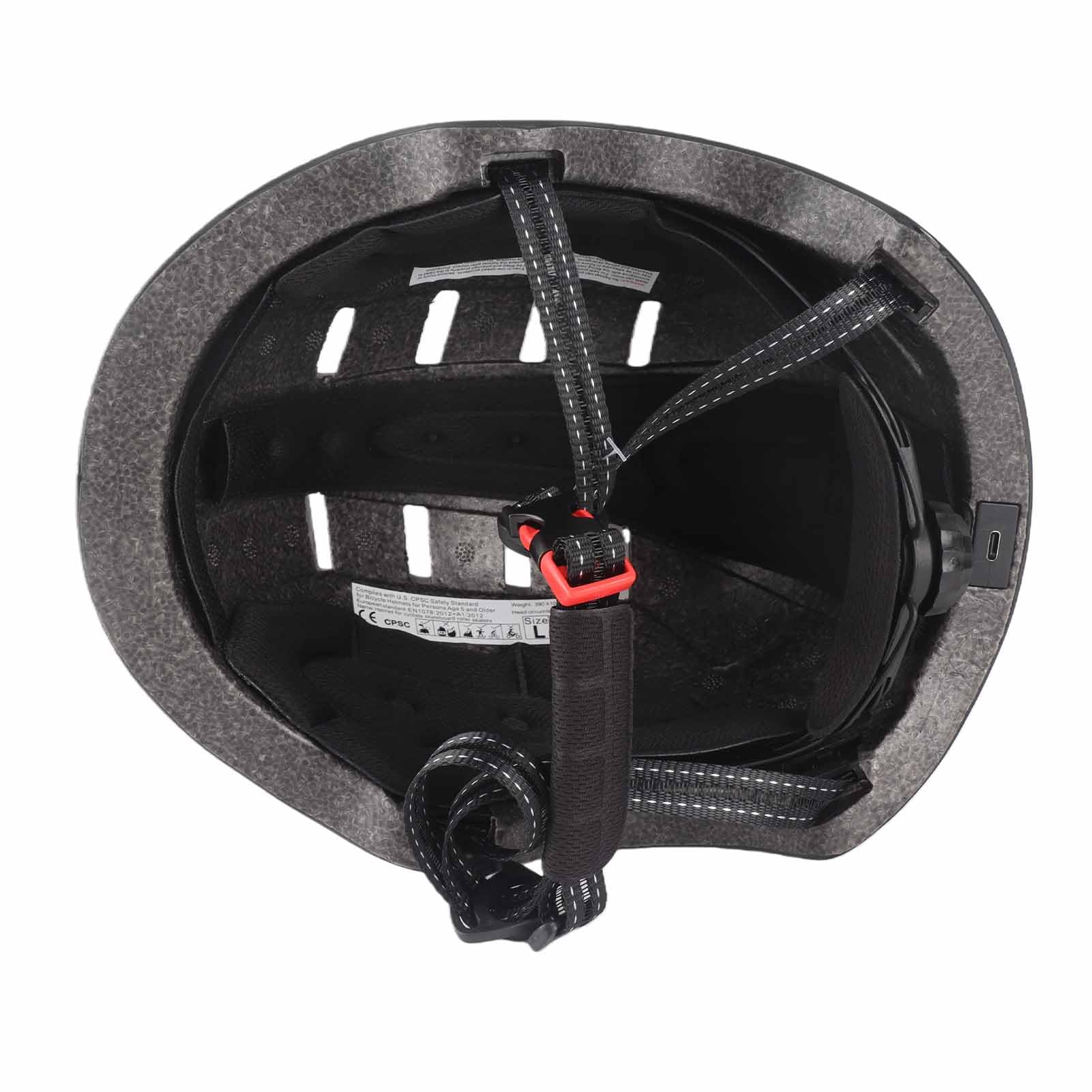 Keenso Casco da Bici con Luce LED Ricaricabile USB PC Shell EPS Liner Casco da Ciclismo con 12 Prese d'aria 750mAh Taglia M Regolabile per Guida Notturna Scooter Adulti (BLACK #39)