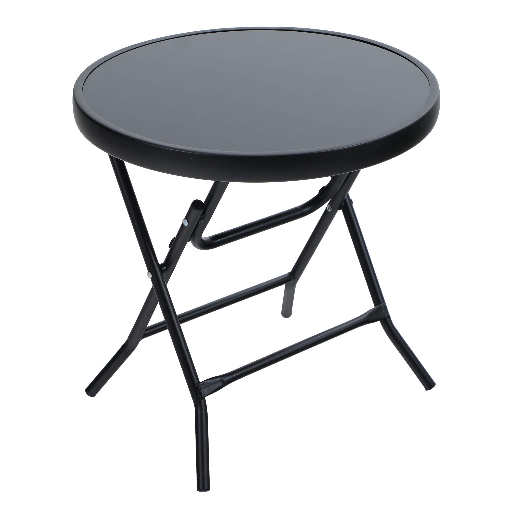 PHI VILLA Mesa Auxiliar Redonda Plegable de Cristal de Metal, Mesa de Café, Resistente a la Intemperie, Fácil de Limpiar, para Balcón, Jardín, Terraza, Salón
