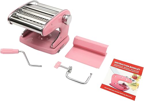 Vista 13 de Máquina para hacer pasta, hecho en casa de acero inoxidable manual con 6 ajustes de grosor ajustables, cortador de fideos resistente para Rojo