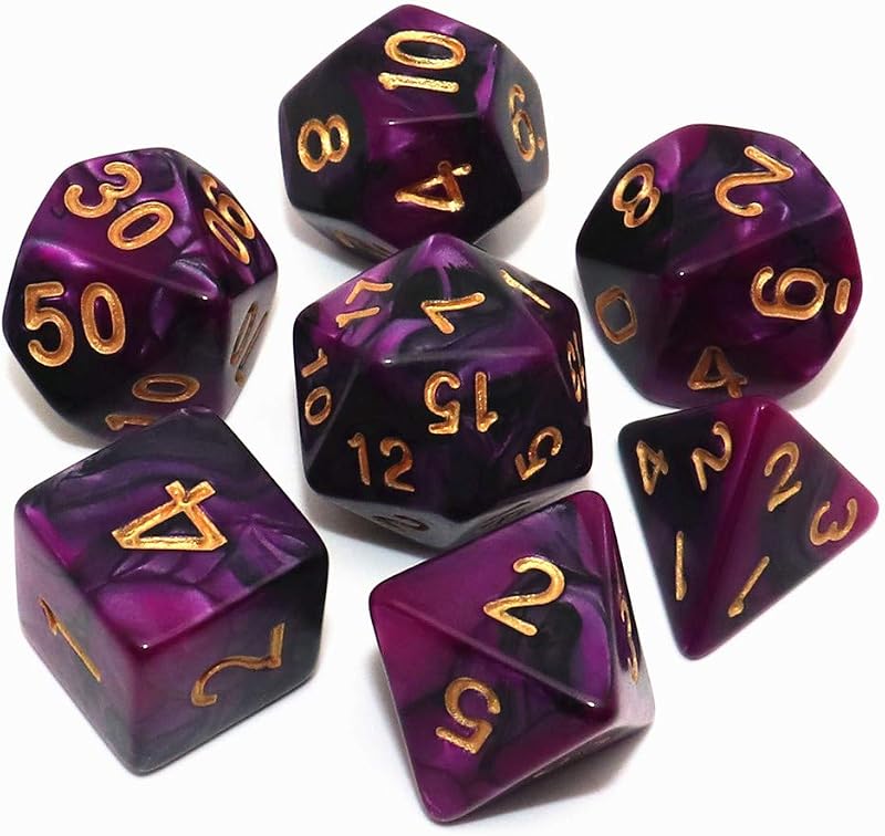 Juego de dados DND de 7 Uds., dados poliédricos RPG negros y morados para mazmorras y dragones MTG D&D D20 D12 D10 D8 D6 D4