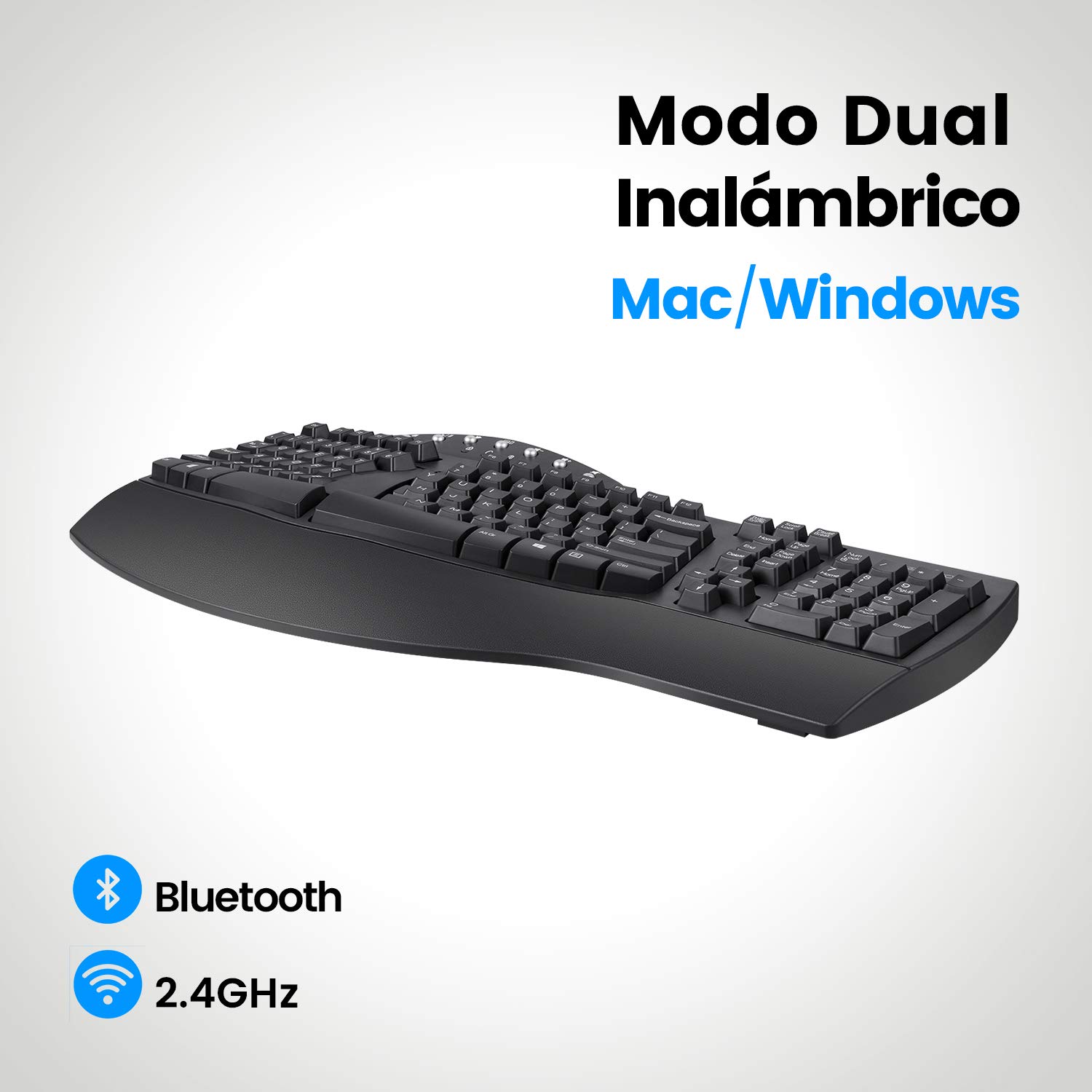 Perixx PERIBOARD-612 W Tastiera ergonomica divisa, wireless 2,4 GHz e Bluetooth, compatibile con Windows e macOS, bianco, layout QWERTY spagnolo con Ñ